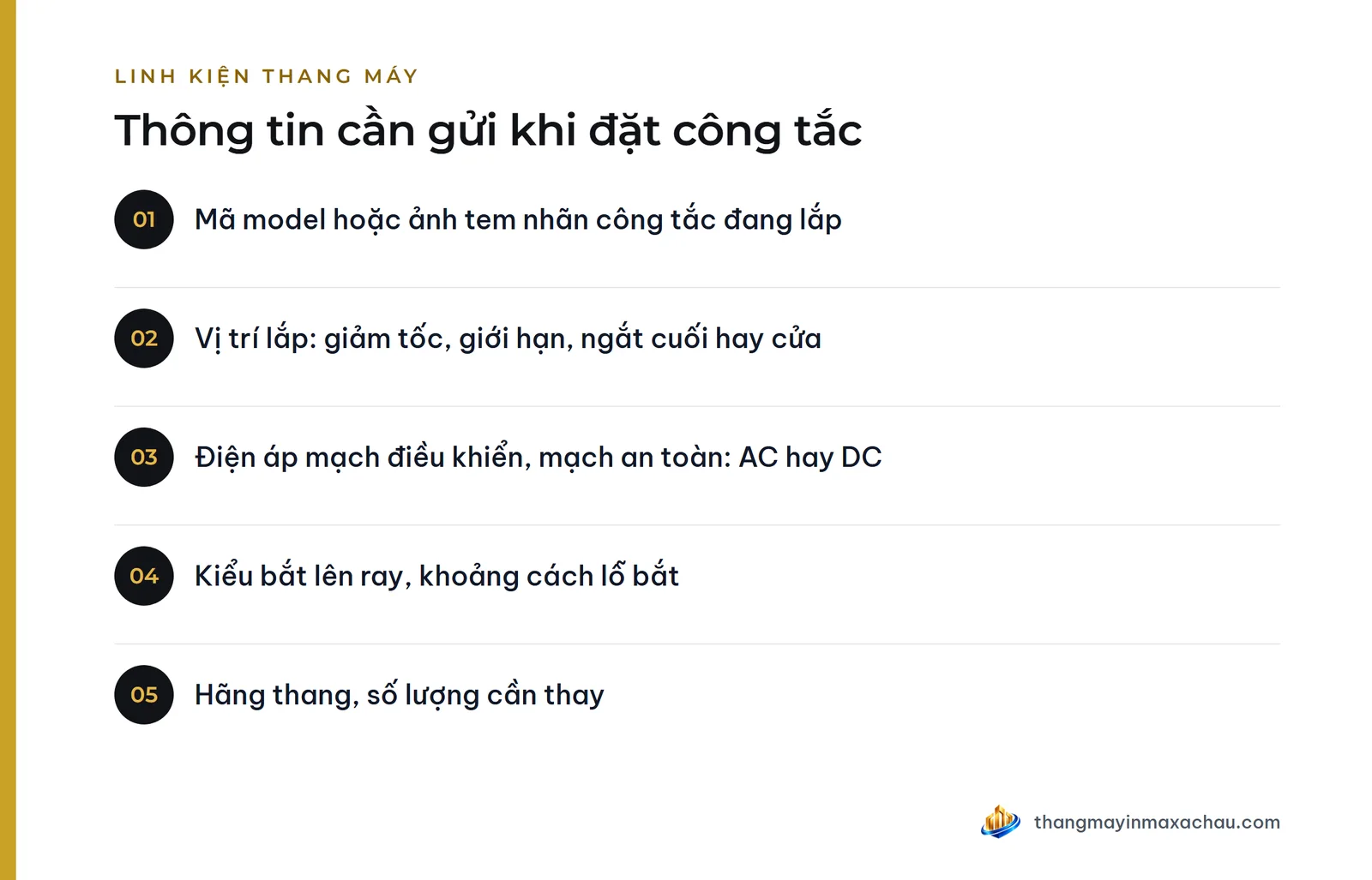 Thông tin cần gửi khi đặt công tắc