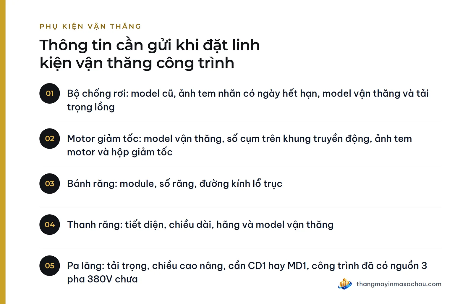 Thông tin cần gửi khi đặt linh kiện vận thăng công trình