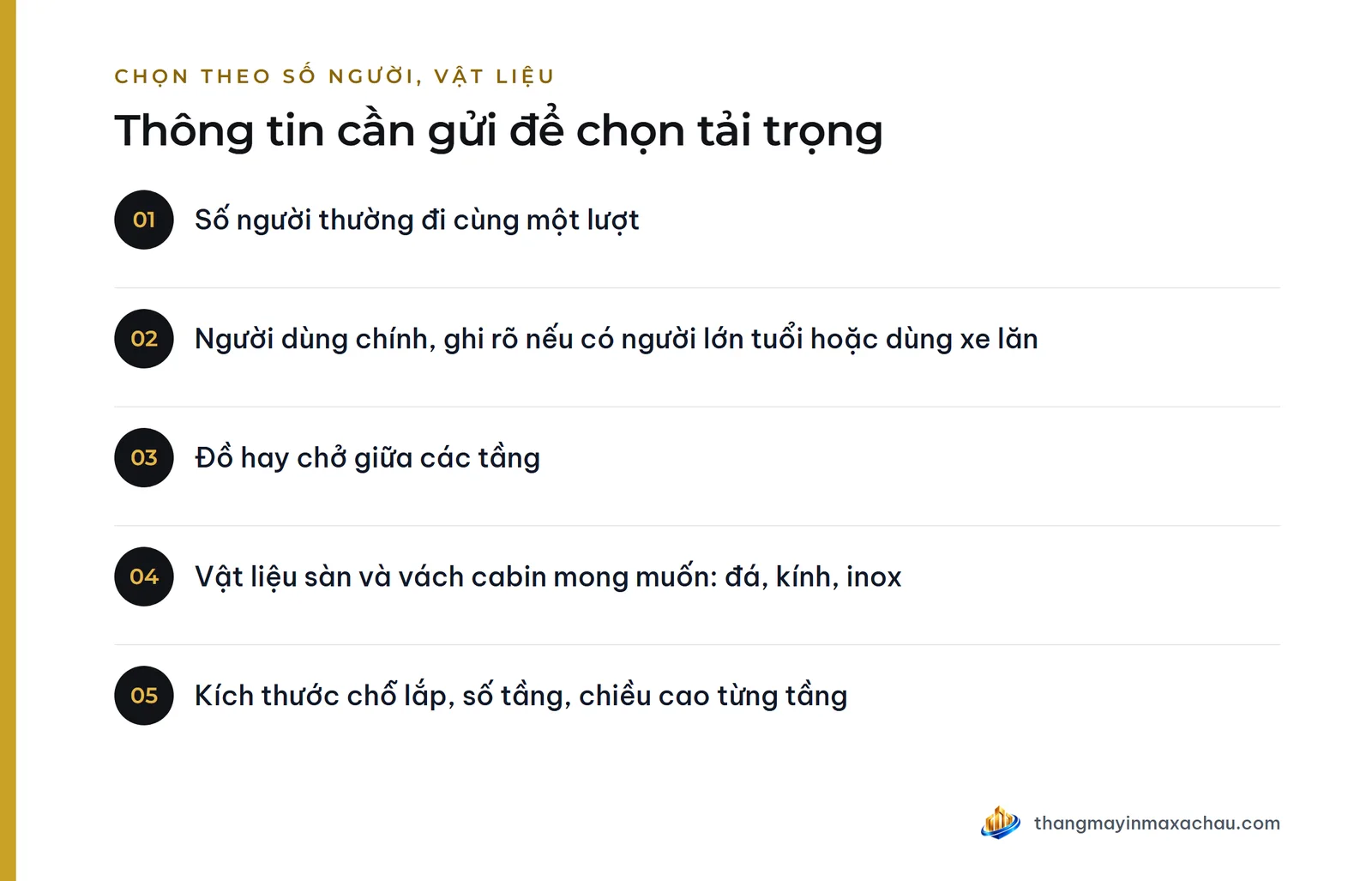 Thông tin cần gửi để chọn tải trọng
