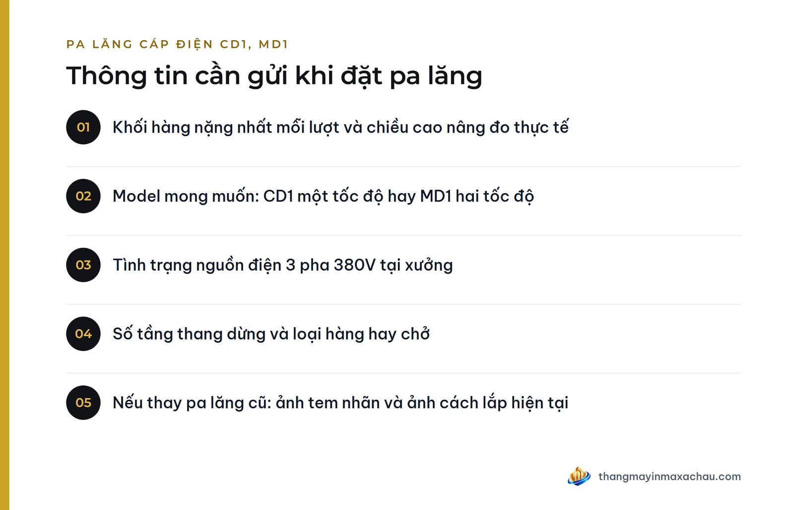 Thông tin cần gửi khi đặt pa lăng