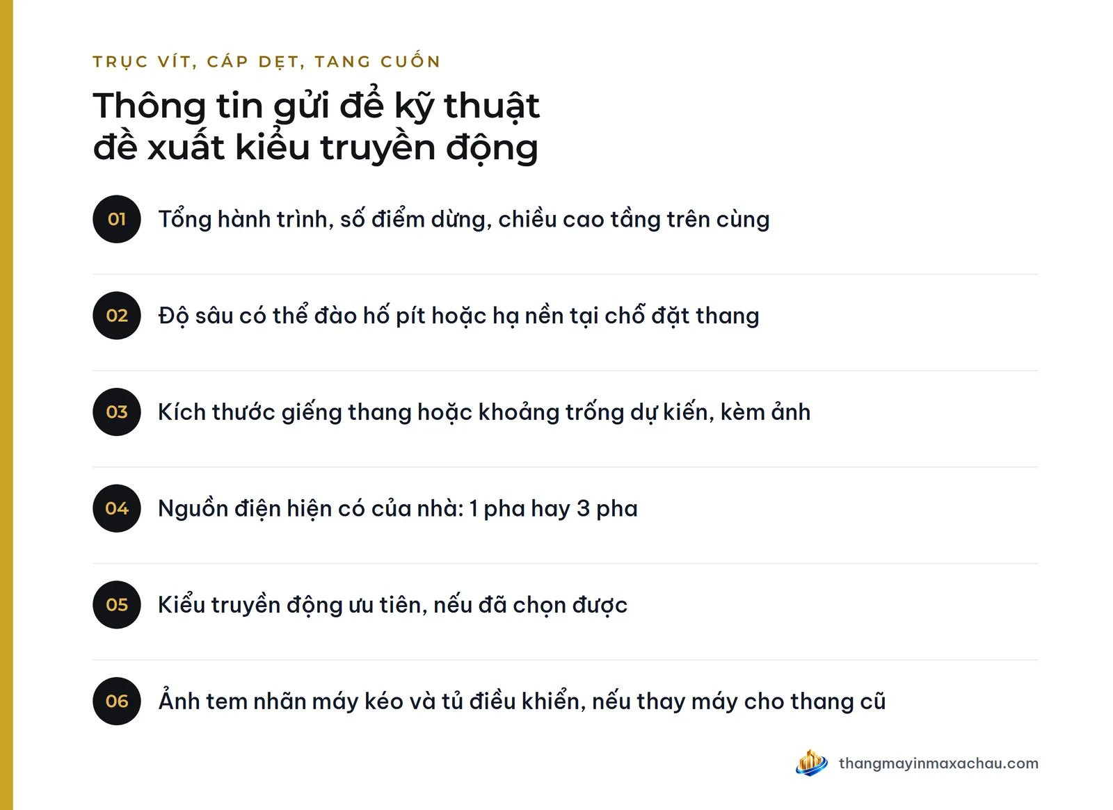 Thông tin gửi để kỹ thuật đề xuất kiểu truyền động