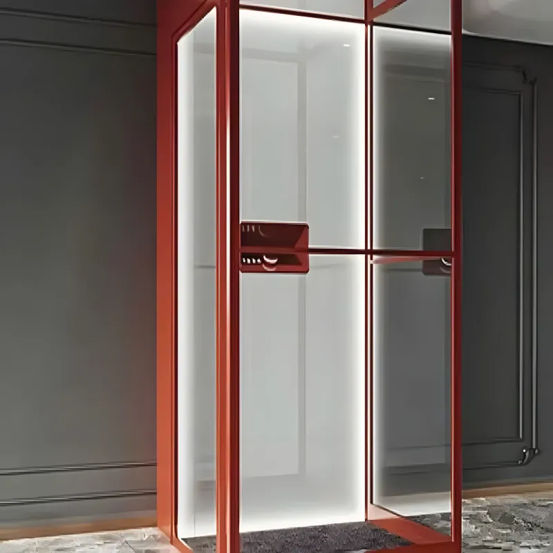 Thang máy gia đình lồng kính khung đỏ
