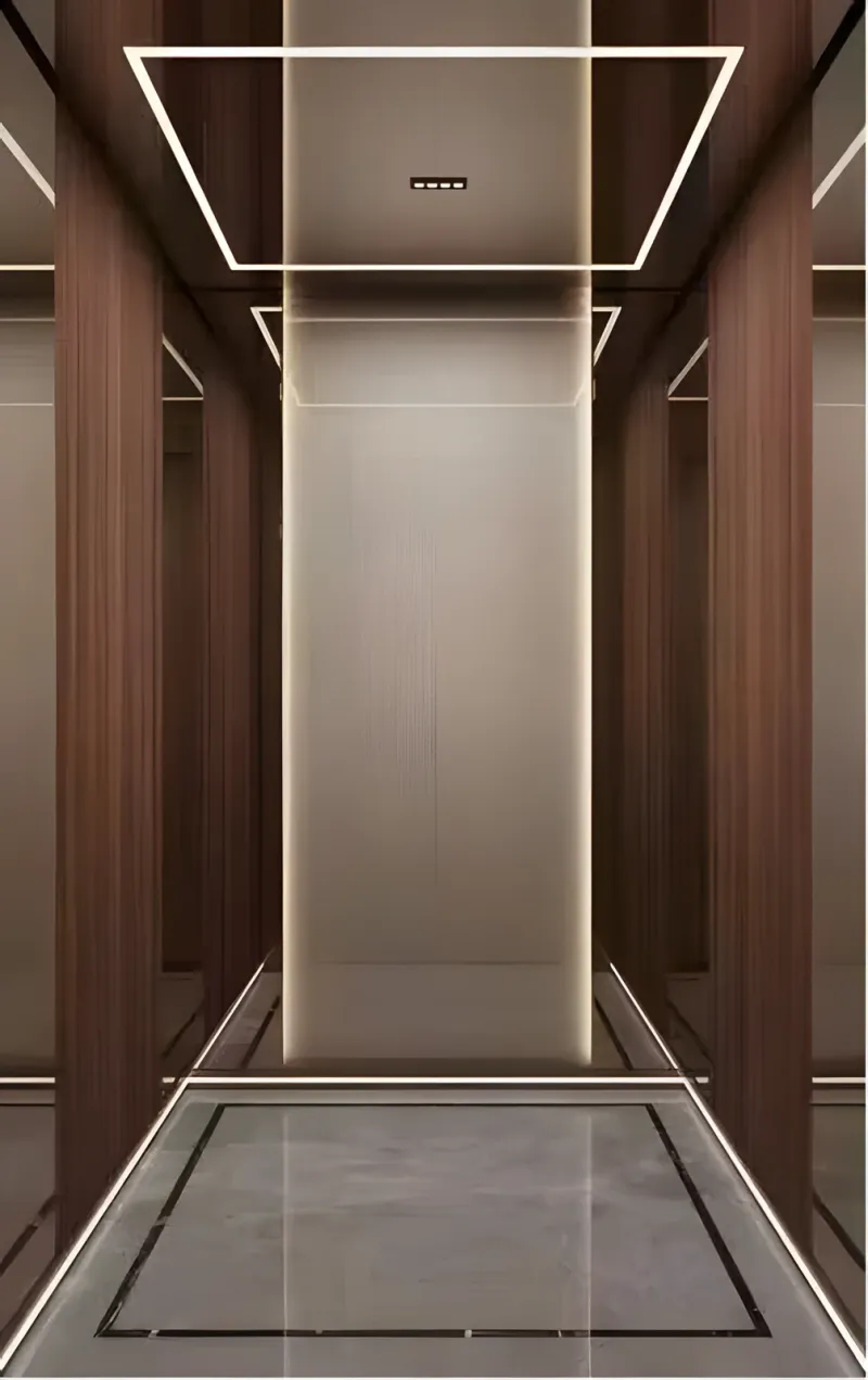 Nội thất cabin inox vân gỗ, đèn Linear