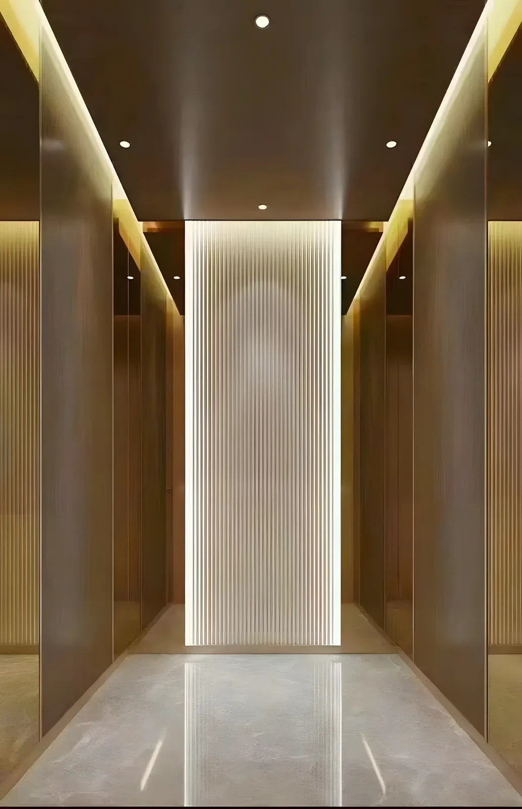 Nội thất cabin inox vân gỗ, kính sọc